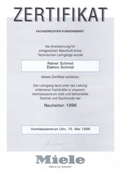Miele Zertifikat