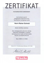 Miele Zertifikat