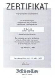 Miele Zertifikat