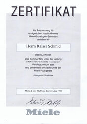 Miele Zertifikat