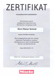 Miele Zertifikat